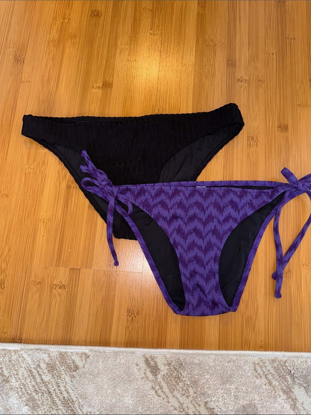 Solid & Stripe Bikini Bottoms (2) Black & Purple NWOT